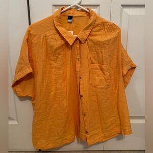 Old Navy Button-Up Short Sleeve Linen Shirt in Orange